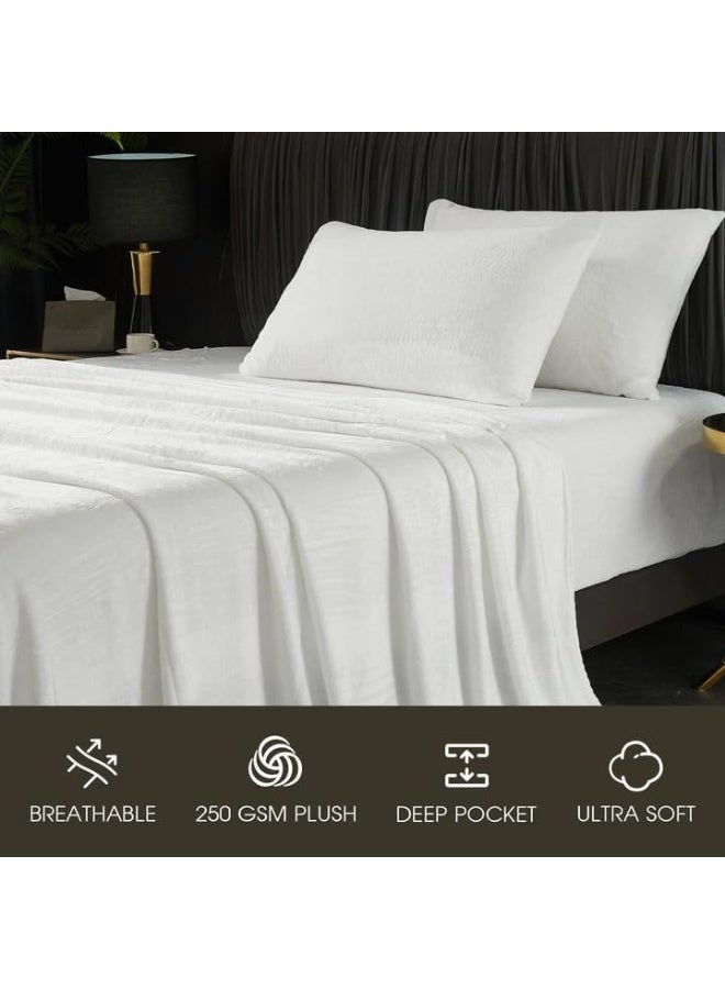 HYPREST Flannel Sheets Queen, Deep Pocket Queen Sheets Up to 24" Inches，250 GSM Velvet Plush Fleece Warm No Slip Bed Sheet Sets White - Image 2